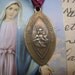 Antique French 1800s Religious Medal Sacred Heart of Jesus and Our Lady of Mt Carmel