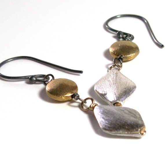 Silver and Gold Earrings Mixed Metal Earrings by vickiorion