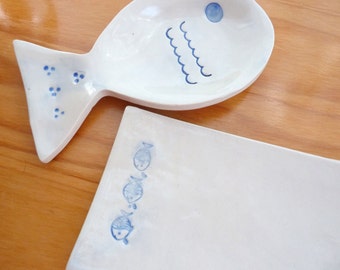 SALE ITEM - Fishy Sushi Dish Set (KISS - Linen White)