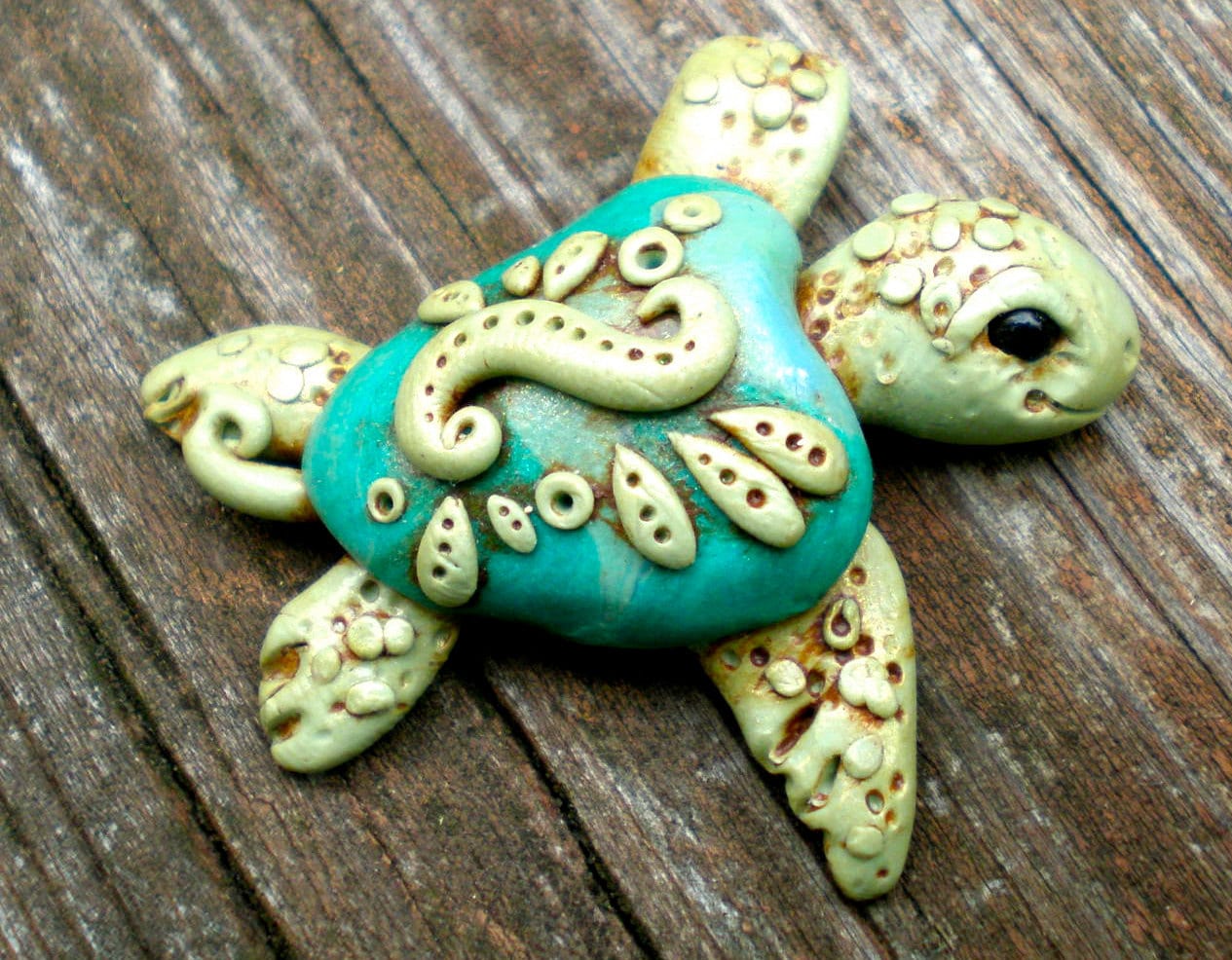 Polymer clay Sea Turtle bead/pendant by darbella designs
