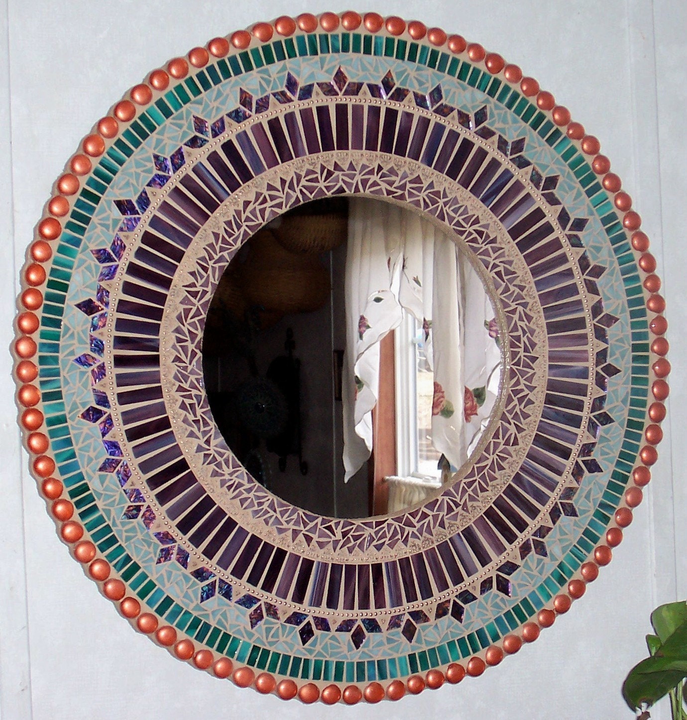 Mixed Media Stained Glass Mosaic Art MirrorPurple and Teal