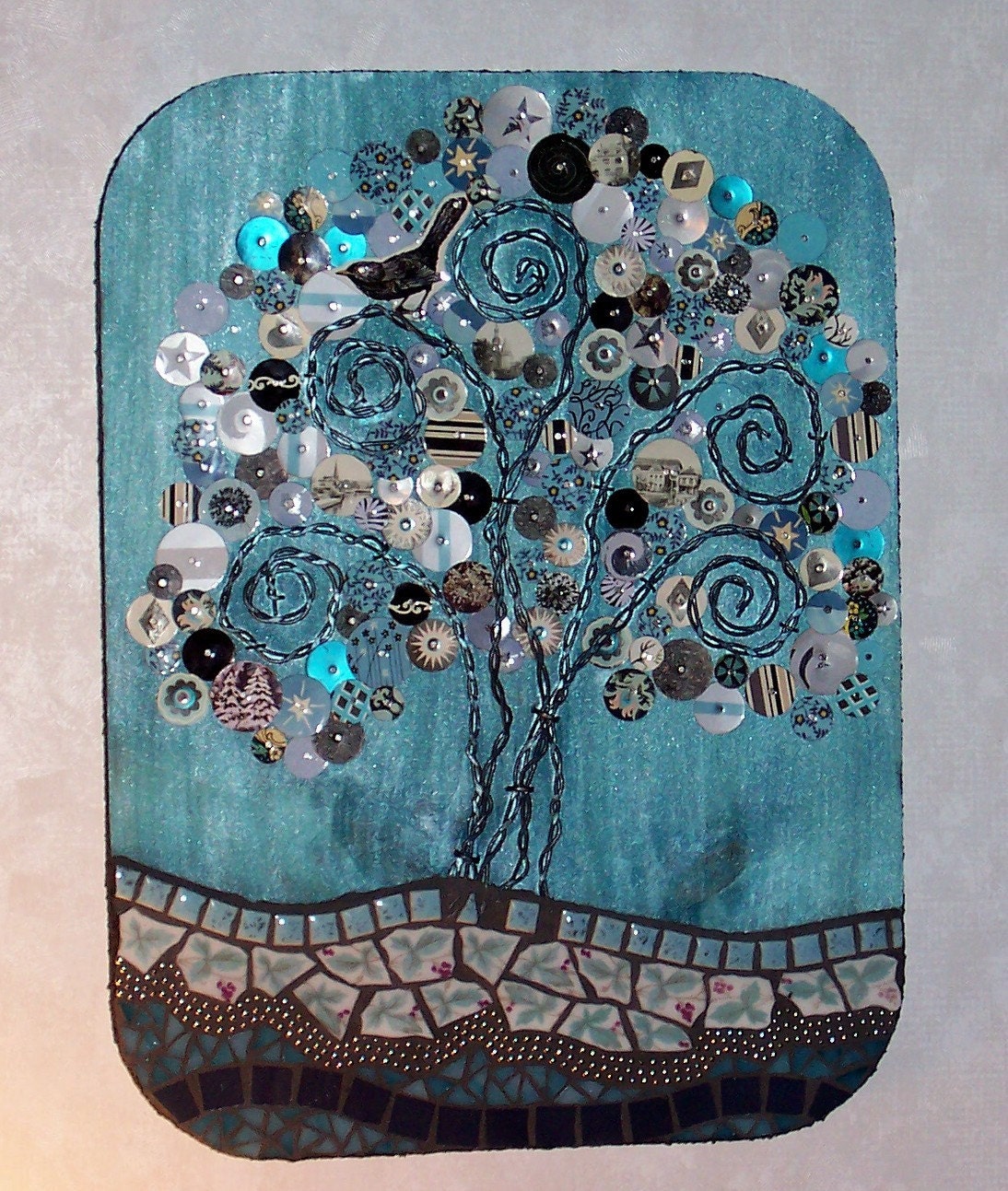 Mixed Media Mosaic Art PlaqueTurquoise and Silver