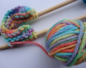 knitting kit complete with bamboo needles and rainbow hand painted wool
