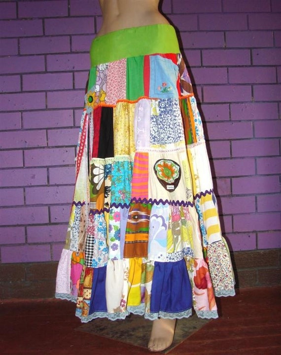 Bohemian Eclectic Maxi Ruffle Skirt Size Medium to XL