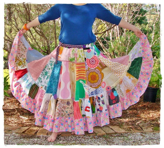 Remnants of Wonderland Patchwork Twirler maxi Skirt size L