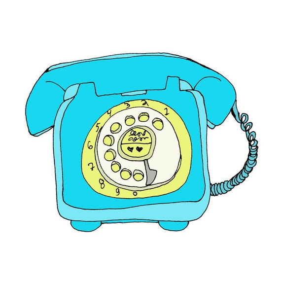 Items similar to Telephone Blue 5x5 Quirky Illustration Print on Etsy