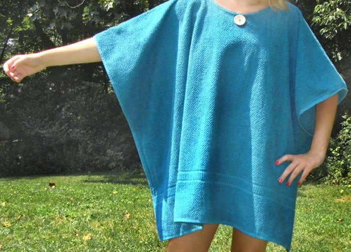 Bath and Beach Hefty Terry Cloth Caftan Cover Up In Teal Blue