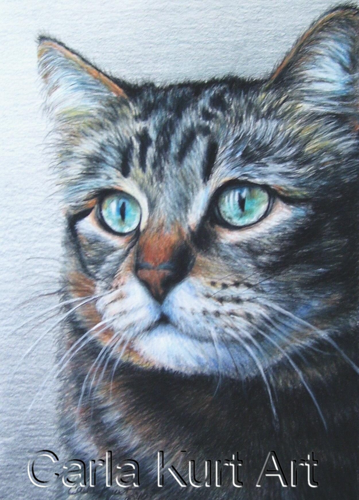 Cat Pet Portrait 8 x 10 Colored Pencil Art by Carla Kurt cat