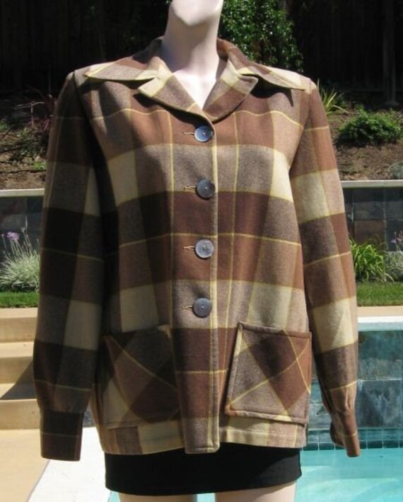 Vintage Pendleton Mocha Plaid 49er Jacket B42 L