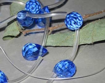 Bastet's Beads- 4 Sapphire Blue Glass Teardrop Briolette 7x11mm