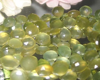 Deep Lime Juice Olive Green Chalcedony - 2 Facet Heart Briolette 9-10mm- Bastet's Beads-