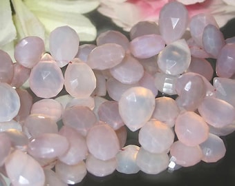 2 Lilac Pink Chalcedony Facet Flat Pear Briolette 9x13-10x14mm- Bastet's Beads-