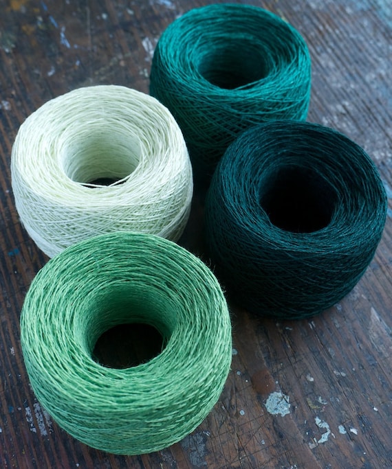 Linen yarn thread four balls green dark green
