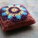 Linen pincushion - crochet motif