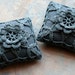 Linen pincushion - crochet motif -- dark grey