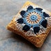 Linen pincushion - crochet motif