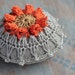 Linen pincushion - crochet motif - orange