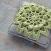 Linen pincushion - crochet motif -- chartreuse