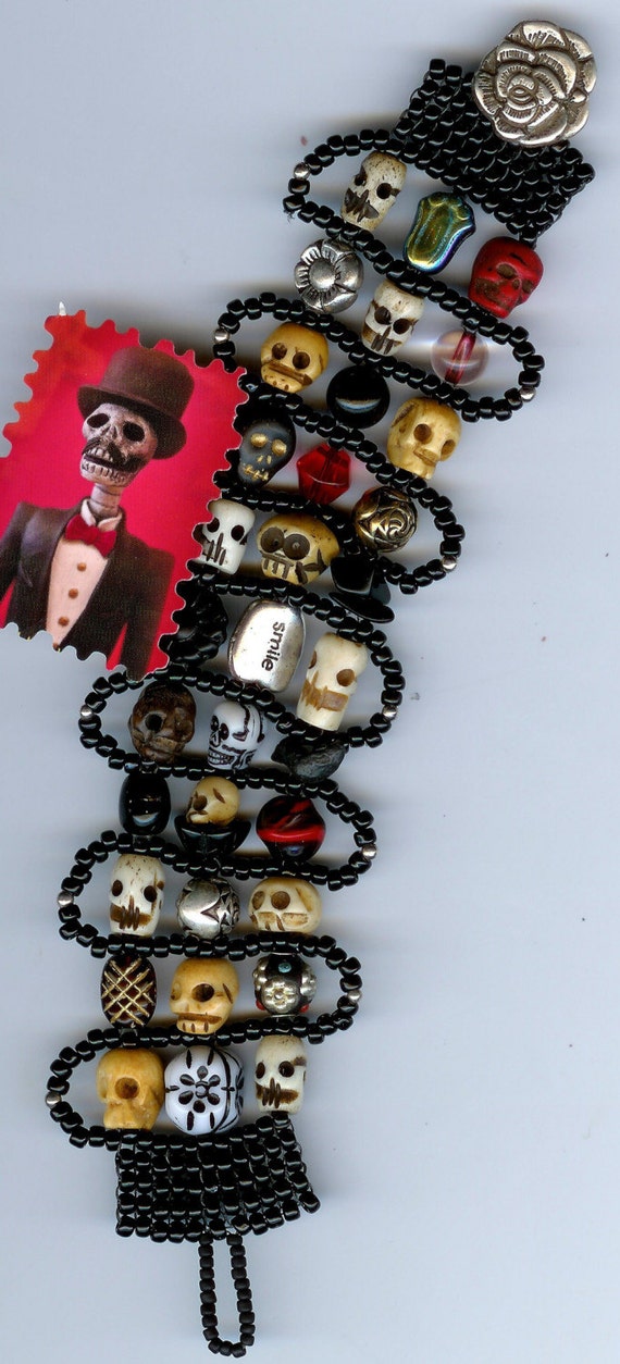 Handwoven Skull and Beads Bracelet