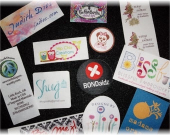 100 IRON ON Custom Printed Clothing Labels - Sewing Tags - Digitally Printed - Unlimited Colors - No Fray - FREE Die Cutting