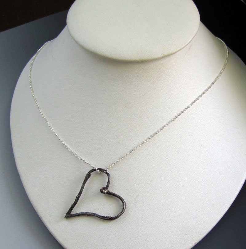 Valentine jewelry Heart pendant sterling silver twig