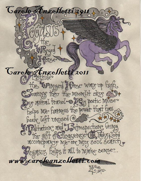 Items Similar To Pegasus The Winged Horse Poetry Parchment Art On Etsy