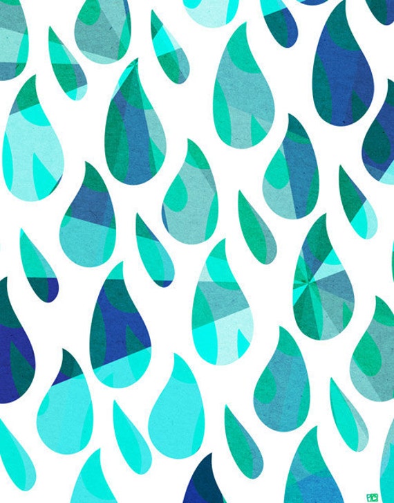 Items similar to Raindrops Print, (Spring Illustration / Weather Art ...