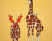 Twin Giraffes- Signed Archival Giclee Print of Original Illustration