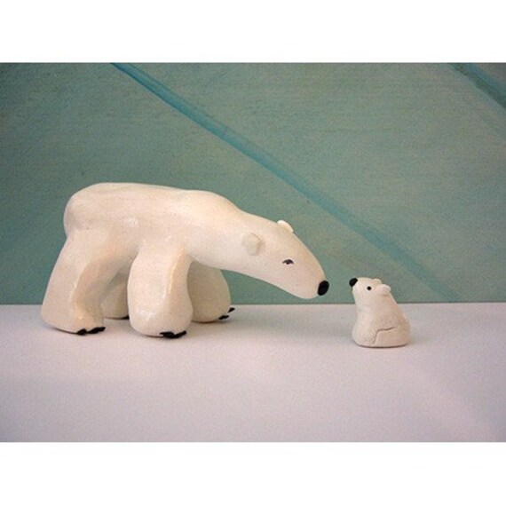 Polar Bear and her Cub CLAY sculpture