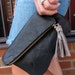 Black Leather Clutch w/ Grey Tassel