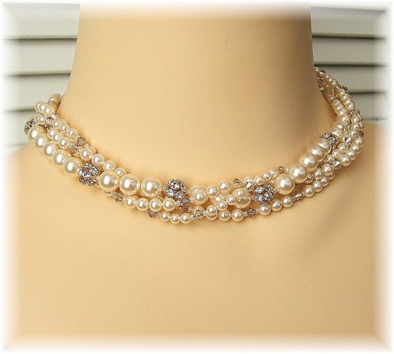 Golden Hue Multi Strand Necklace Bridal Torsade Necklace