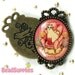 CH-LO-03016 - (New and Exclusive) Retro Cat sitting on sofa, on antique brass setting, oval, 1 pc