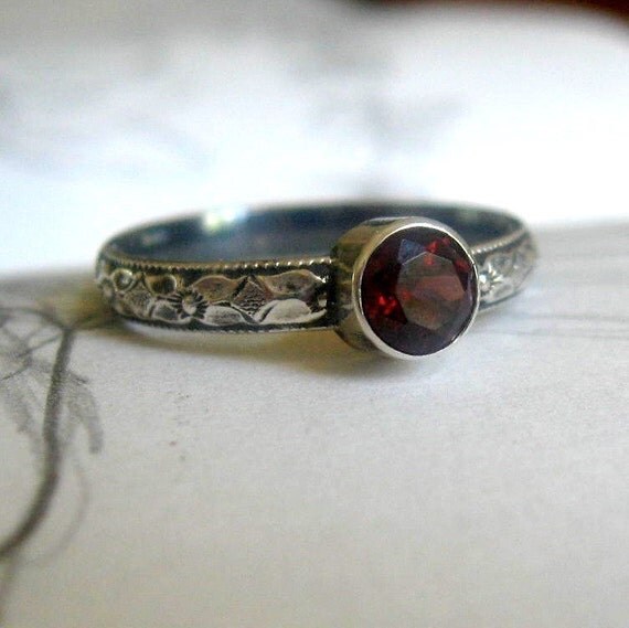 Garnet Promise Stacking Ring Oxidized Sterling Silver