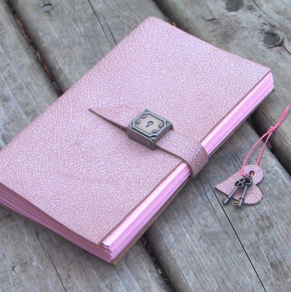 Pink Leather Journal with decorative lock and key