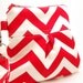 Pleated Zippered Wristlet with Detachable Wrist Strap-Red and White Chevron Fabric