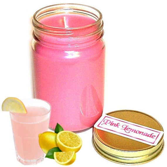 Pink Lemonade Mason Jar Candle Citrus Scent 12 Oz Handmade