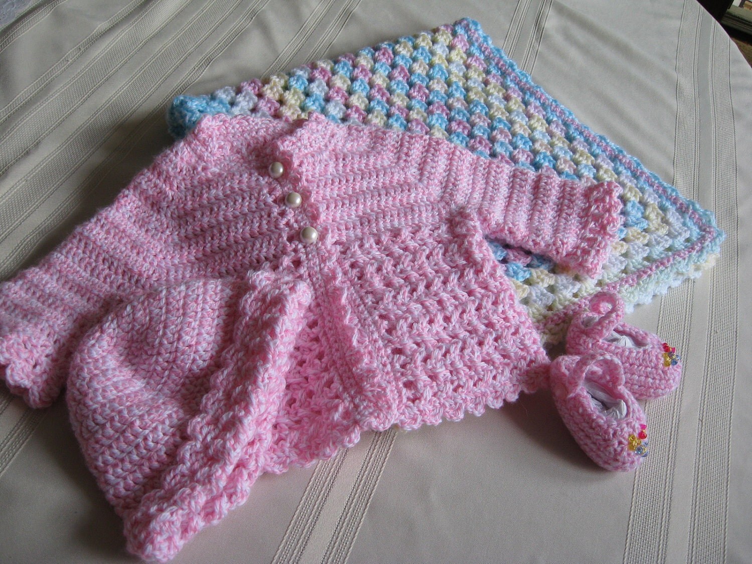 Pink Baby Sweater Set With Blanket Crochet