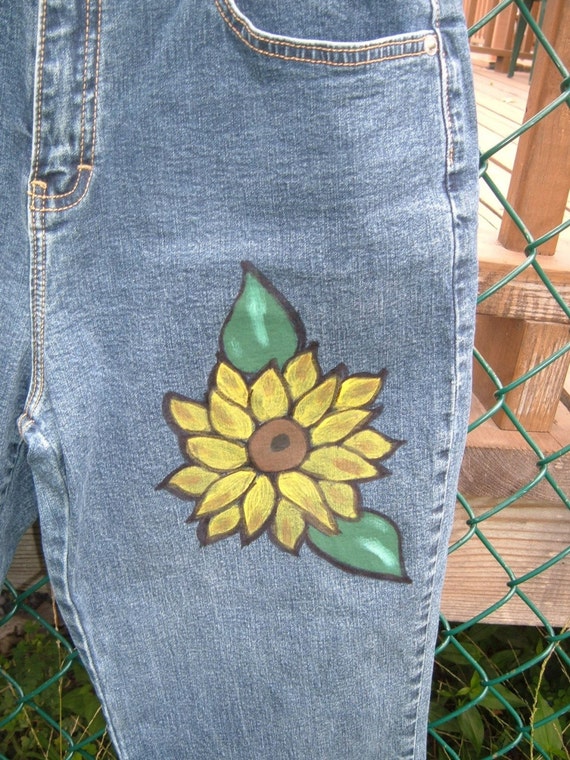 Custom Boutique Sunflower Jeans Hand Painted