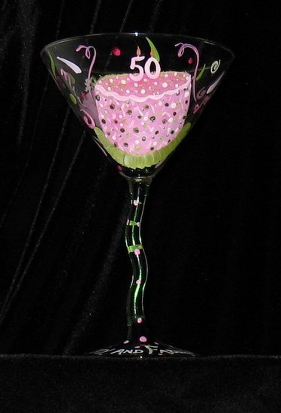 Hand Painted 30th 40th 50th Birthday Girl Martini Glass