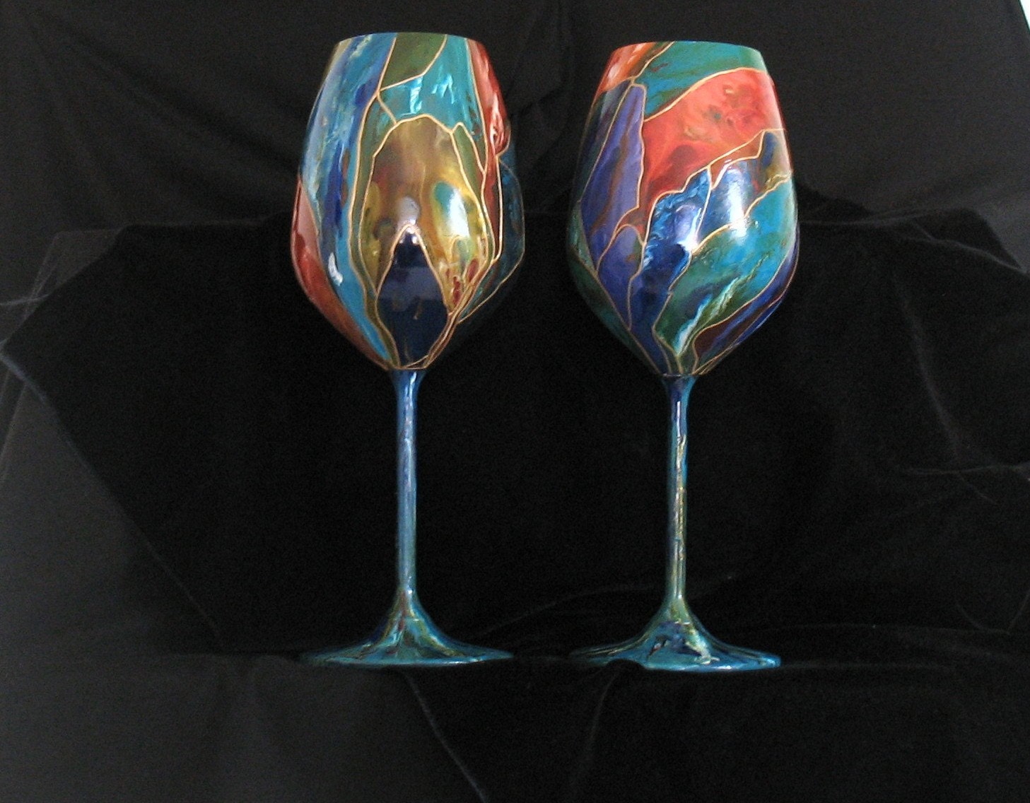 Hand Painted Stained Glass themed wine glasses set of 2