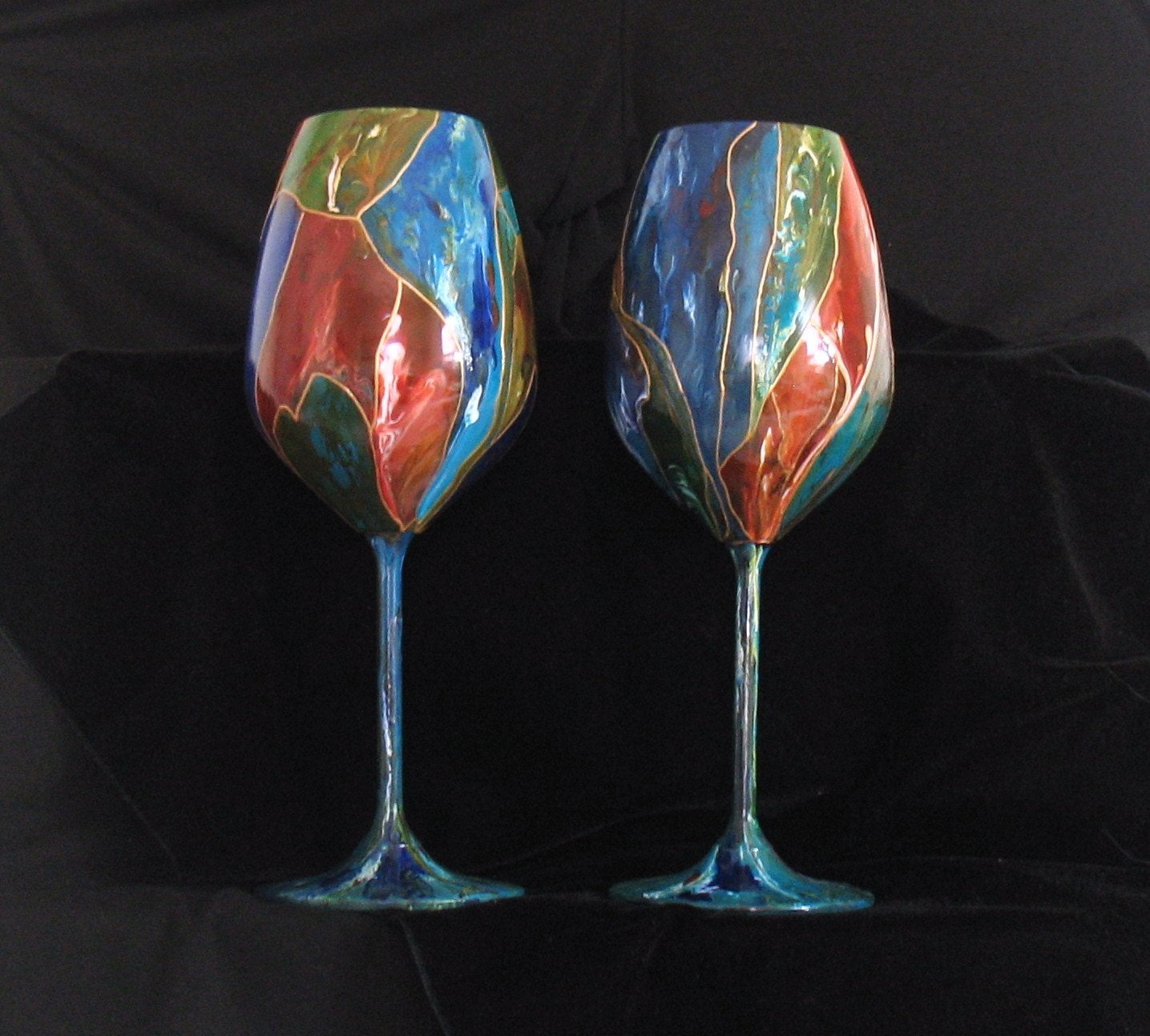 Hand Painted Stained Glass themed wine glasses by THEGILDEDTOUCH