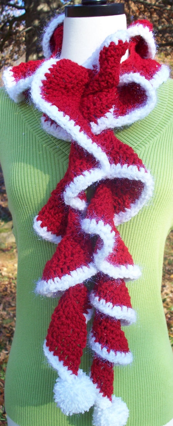 scarf pom pom fur Crochet Merry Santa Ruffle Scarf Christmas scarf pom pom fur Crochet Merry Santa Ruffle Scarf Christmas