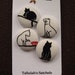 Wearable Sew On Fabric Covered Buttons - Size 36 Black and White Cats