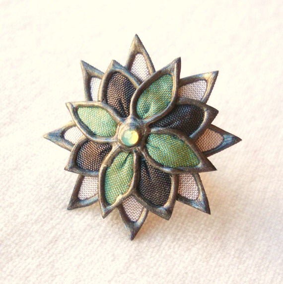 Items similar to Twinkle Twinkle fabric flower ring - adjustable on Etsy