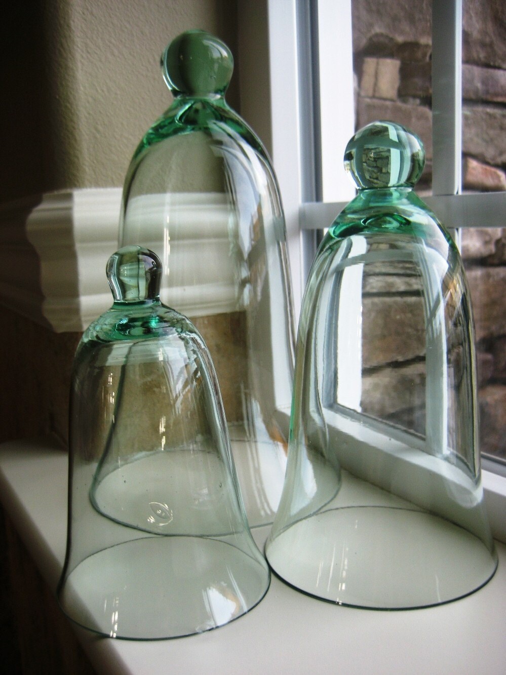 Eco Friendly Recycled Glass Bell Jars Cloche Set of Three in