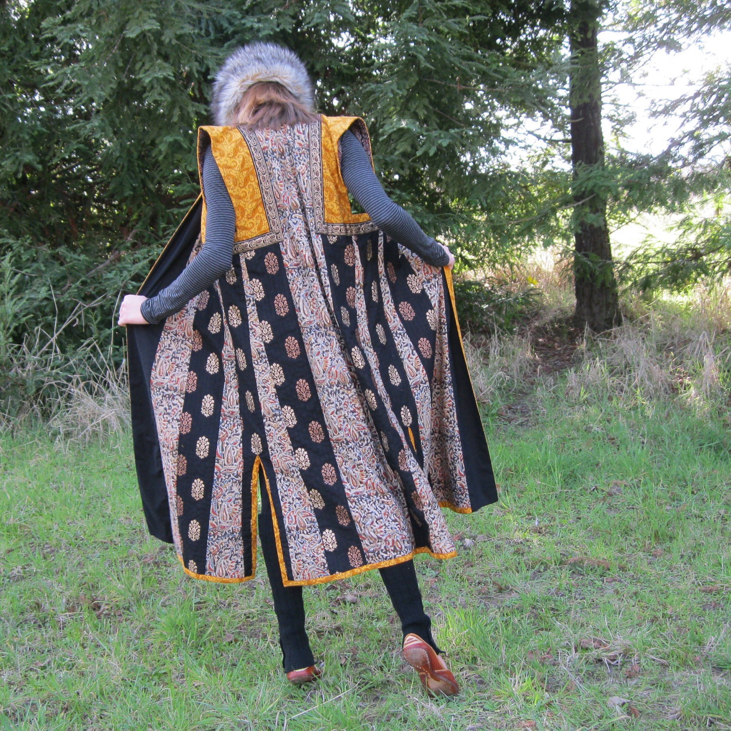 Womens Handmade Tibetan Panel Coat with handprinted textiles