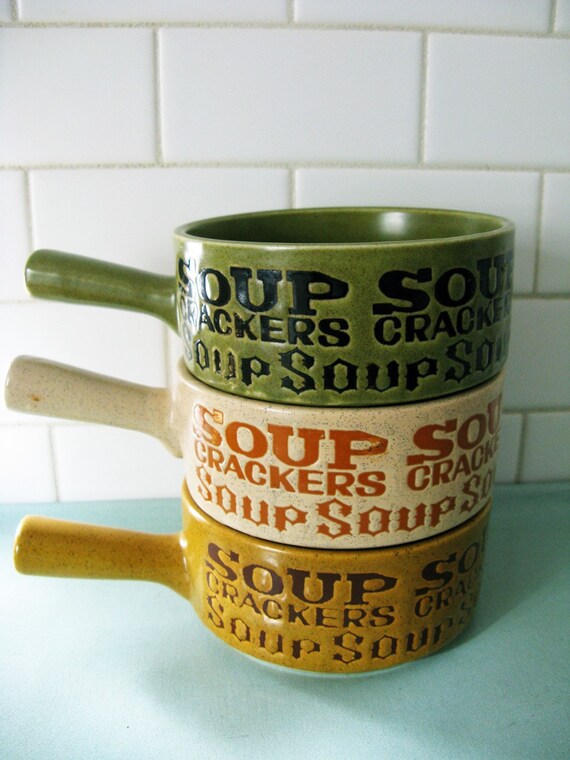 stoneware soup bowls with handles vintage