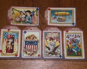 6 Primitive Americana Patriotic July 4 Red White and Blue Hang Tags Gift Ties for Dollies Ornies