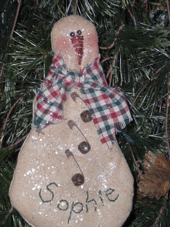 personalized christmas tree ornament primitive snowman ornie personalized christmas tree ornament primitive snowman ornie