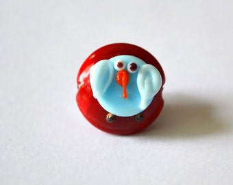 2 sided blue bird bead...Handmade lampwork glass beads by Marianna